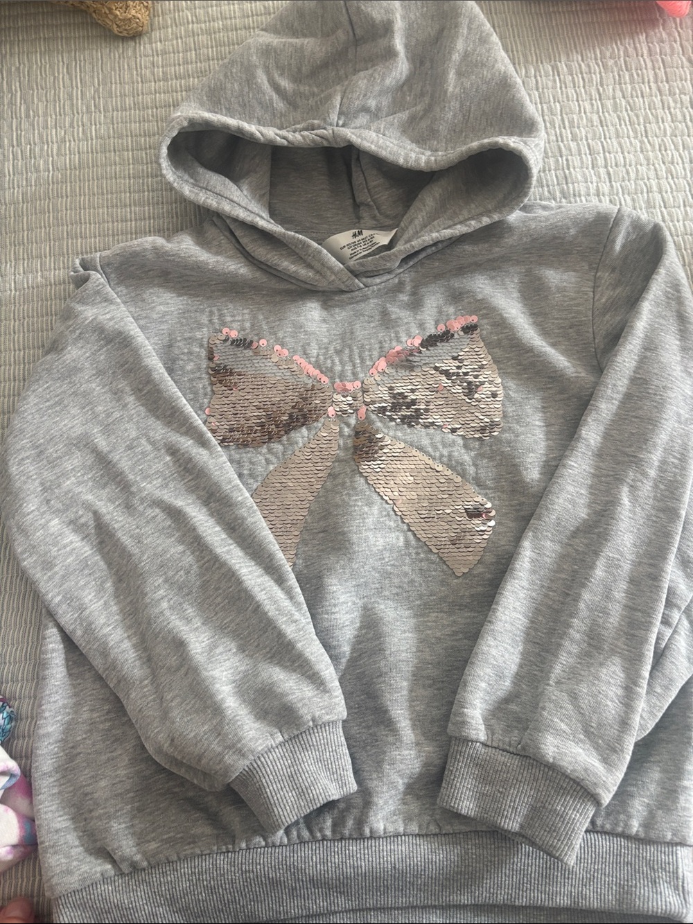 H&M Girls Gray Hoodie Sweater with Reversible Sequin Bow